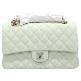 Chanel Classic Medium Chain Flap Bag Caviar Mint Champagne Gold Grün