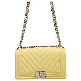 Chanel Borsa Chevron Boy Flap Bag Medium Yellow Series Giallo