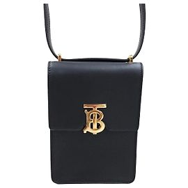 Burberry Mini borsa a tracolla Robin in pelle liscia nera e finiture dorate Nero