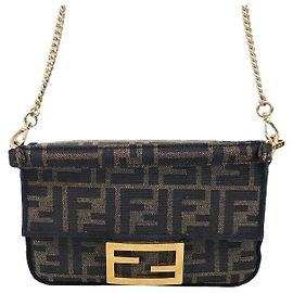 Fendi ff FF Jacquard Baguette Mini Chain Bag Black