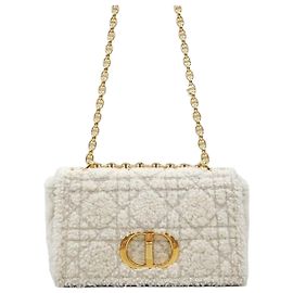 Dior Borsa a Spalla Caro in Shearling Medium Argento