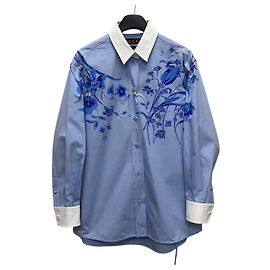 Gucci Blusa de popeline de algodão com estampa floral azul céu Azul