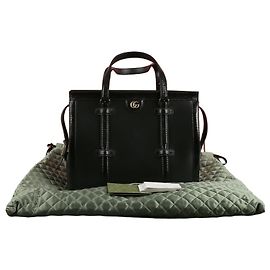 Gucci Black Leather Python Trimming Tote Bag Black