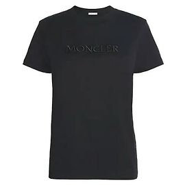 Moncler T-Shirt aus Baumwolle mit gesticktem tonales Logo Schwarz Schwarz