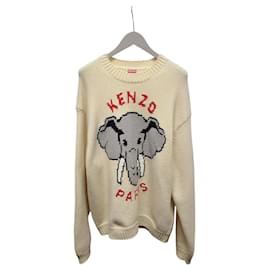 Kenzo Pull en maille Elephant Pixel Blanc