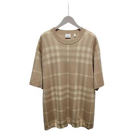 Burberry Beige Check Pattern Knit Short Sleeve Brown