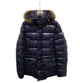 Moncler Pull Cluny acolchoado de pele de guaxinim brilhante azul marinho Azul