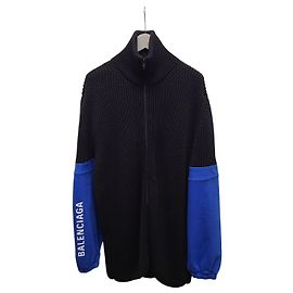 Balenciaga Black Blue Logo Knit Zip Jacket Blue