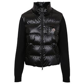 Moncler Cardigan acolchoado com fecho de correr em mistura de lã para mulher Preto