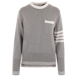 Thom Browne Pull en maille point jersey gris clair Marron