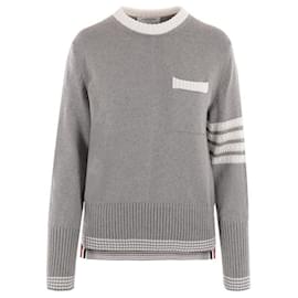 Thom Browne Jersey-Strickpullover Hellgrau Braun