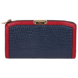 Burberry Navy Leather Allington Zipper Long Wallet Blue