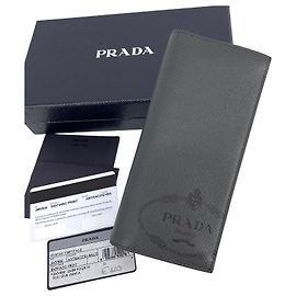 Prada Saffiano Logo Long Wallet Gray Brown