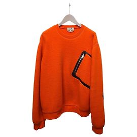 Hermès Kaschmirstrickpullover mit orangefarbenem Lederpatch-Detail Orange