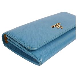 Prada Saffiano Sky Blue Women's Long Wallet Blue