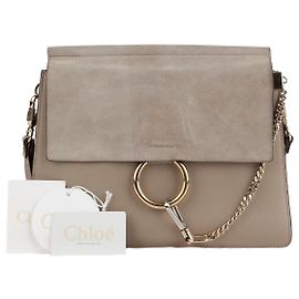 Chloé Bolsa de ombro e transversal em camurça e couro cinza médio Marrom
