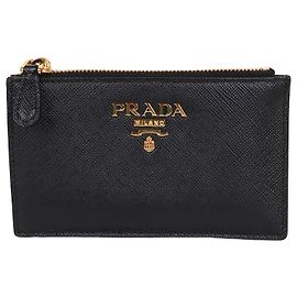 Prada Saffiano Black Zip Cardholder Black