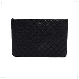 Chanel Classic Large Clutch Bag Black Caviar Silver Hardware Black