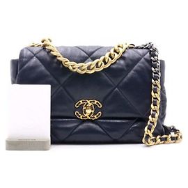 Chanel Bolsa de ombro com aba e corrente Large Azul