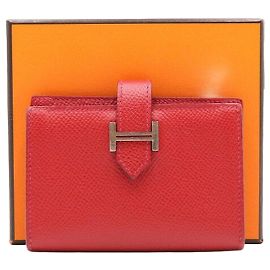 Hermès Red Appsong Card Wallet with Silver Hardware Red