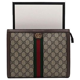 Gucci Ophidia GG Supreme Clutch Bag Braun