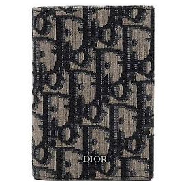 Dior Tarjetero vertical de dos pliegues en jacquard Oblique Castaño