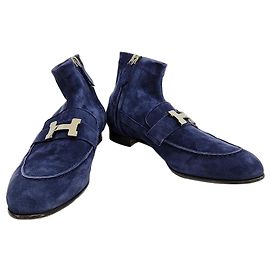 Hermès Hermes Suede Saintonor Ankle Boots Blue