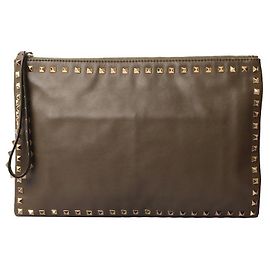 Valentino Bolsa Clutch Rockstud com Alça Large Marrom
