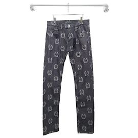 Versace Medusa Multi Lettering Logo Black Denim Pants Blue