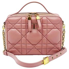 Bolsa Christian Dior Rosa Macro Cannage Caro com corrente dourada Rosa