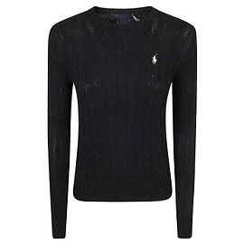 Ralph Lauren Pima-Baumwoll-Zopfstrick mit besticktem Pony-Logo Schwarz
