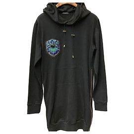 Balmain Sweat à capuche noir avec perles et fermeture éclair latérale Noir