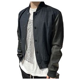 Louis Vuitton Arm Leather Cotton Bomber Jacket Black Navy Blue