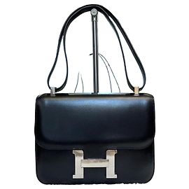 Hermès Sac à épaule Constance Box Leather Black Silver Engraving Noir