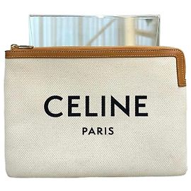 Céline Canvas Logo Clutch Bag Weiß Weiß