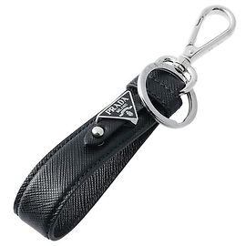 Prada Chaveiro com alça Saffiano Triangle Logo Preto