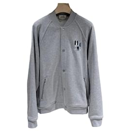 Hermès Mini Leather Patch Gray Bomber Jacket Brown