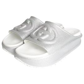 Gucci Interlocking Slide Sandals Metallic Silver Silvery