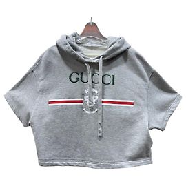 Gucci Sweat à capuche à manches courtes Dragon Marron