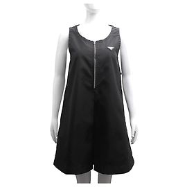 Prada Vestido regata de nylon com logotipo triangular e meio zíper Preto