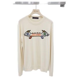 Louis Vuitton Pull à col rond en cachemire avec motif intarsia XL Blanc