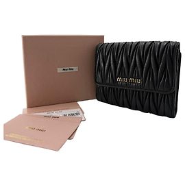 Miu Miu Matelasse Leather Wallet with Gold Logo Black