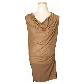 Helmut Lang Haut asymétrique drapé en mélange de coton couleur café Orange