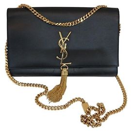 Saint Laurent Bolsa de ombro Kate Medium Chain em couro preto com tassel dourado Satchel Preto