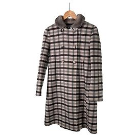 Prada Women's Wool Mink Shearing Check Coat Beige Multiple colors