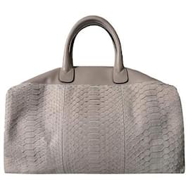 Brunello Cucinelli Python Leather Boston Bag Tote Bag Grey Brown