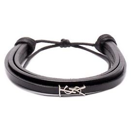 Saint Laurent Bracciale in pelle a più fili Nero