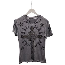 Philipp Plein Kurzärmeliges T-Shirt mit Kreuzperlen-Print in Charcoal Braun