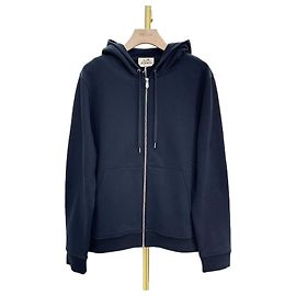 Hermès Moletom com capuz e zíper Ex Libris Silk Patch Navy Azul