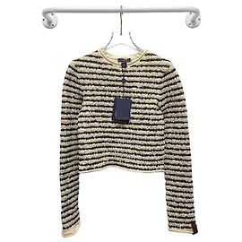 Louis Vuitton Langarmshirt aus gestreiftem, gekräuseltem Strick Weiß